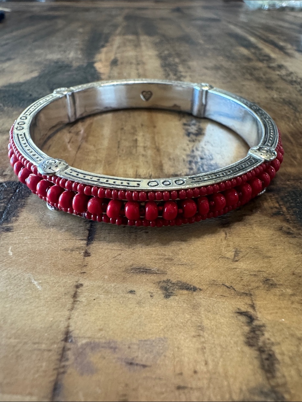 Brighton Silver-Tone Bracelet with Red Beaded Rows